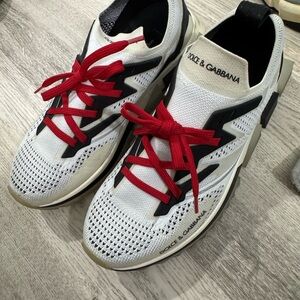 Dolce & Gabbana Men's White and Black Sneakers with Red Accents